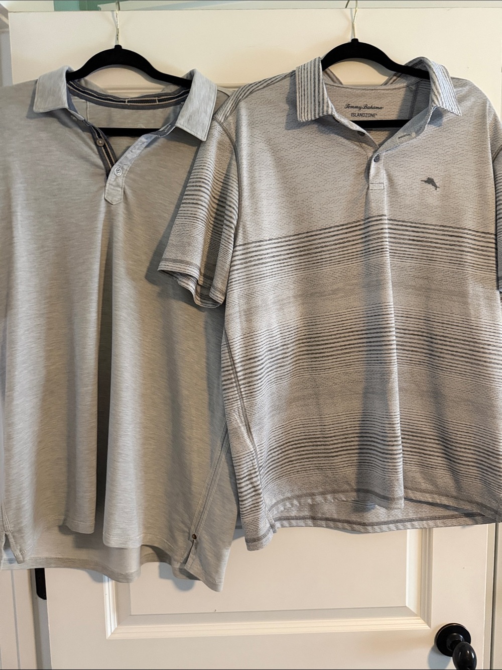 Tommy Bahama Light Gray Striped & Solid Polo Duo